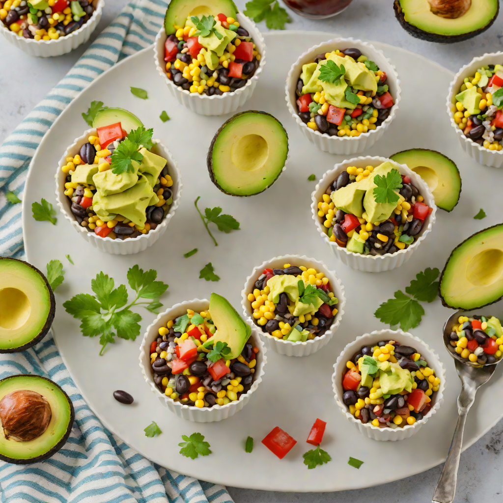 No-Bake Black Bean and Corn Salsa Cups with Avocado Cream