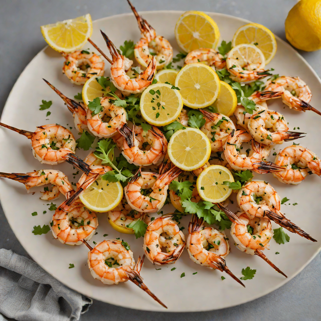 Charcoal-Grilled Shrimp Skewers with Garlic and Lemon Butter