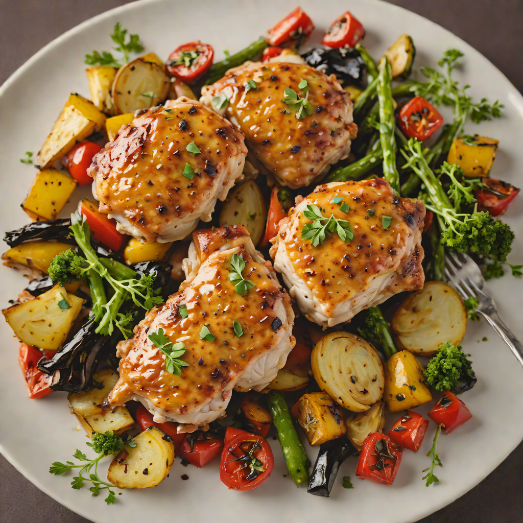 Sautéed Chicken Thighs with Honey-Dijon Glaze and Roasted Vegetables