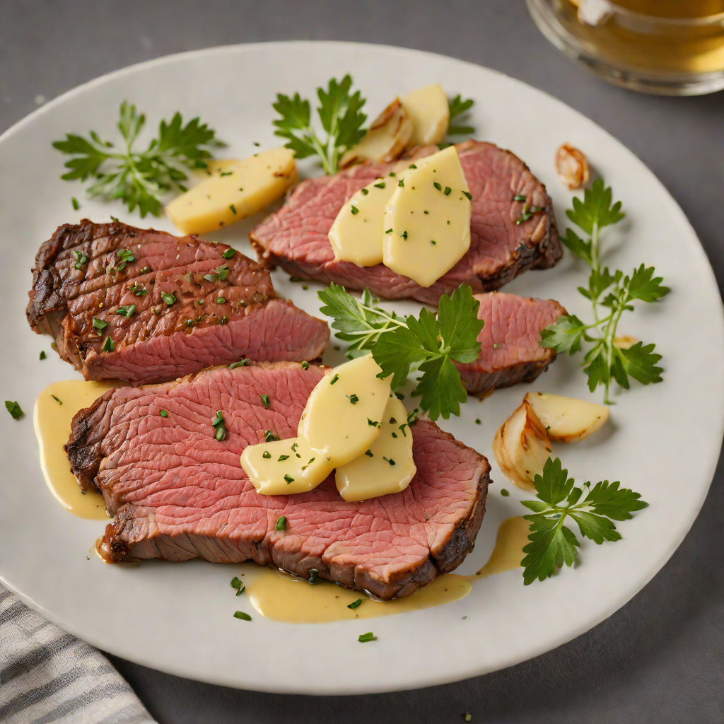 Smoked Strip Steak with Garlic Herb Butter