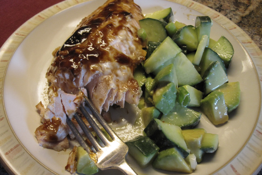 Lemon-Ginger Salmon with Avocado & Cucumber Salad