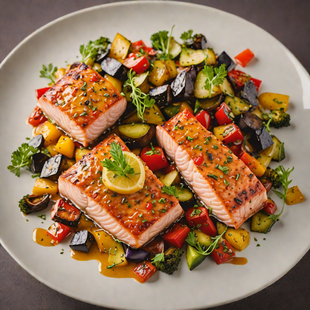 Honey-Mustard Glazed Salmon with Roasted Mediterranean Vegetables
