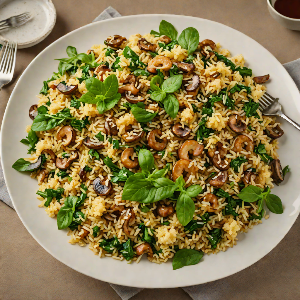 Stir-Fried Cauliflower Rice with Sauteed Mushrooms and Spinach