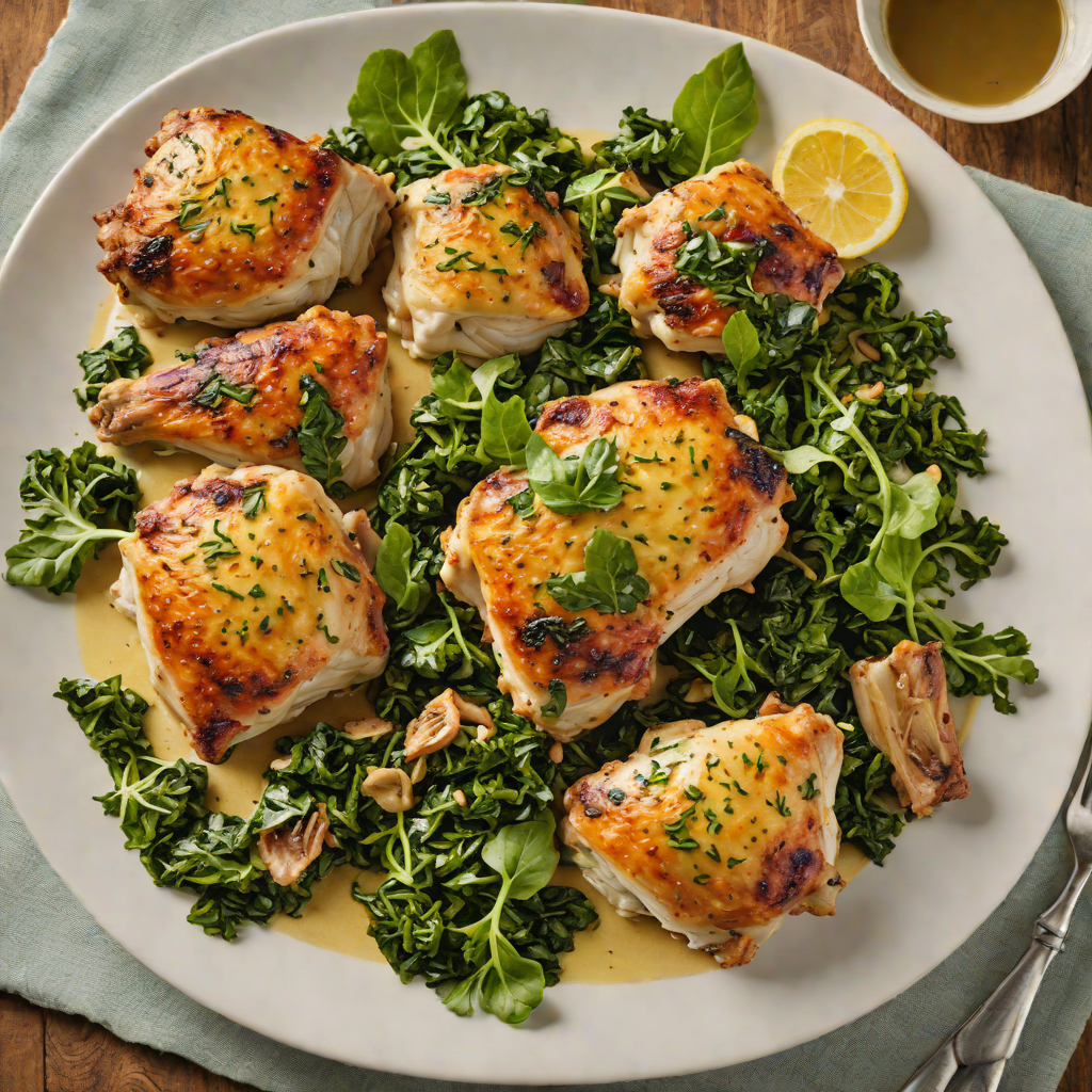 Baked Herb-Roasted Chicken Thighs with Creamed Spinach
