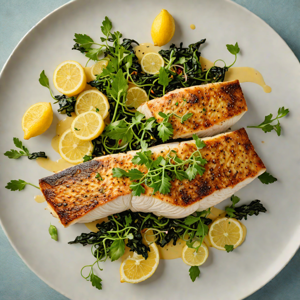 Pan-Seared Barramundi with Lemon Myrtle Butter and Wakame Salad