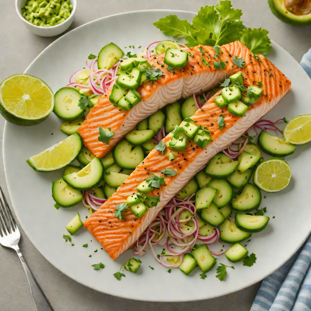 Lime-Ginger Grilled Salmon with Avocado Cucumber Salad