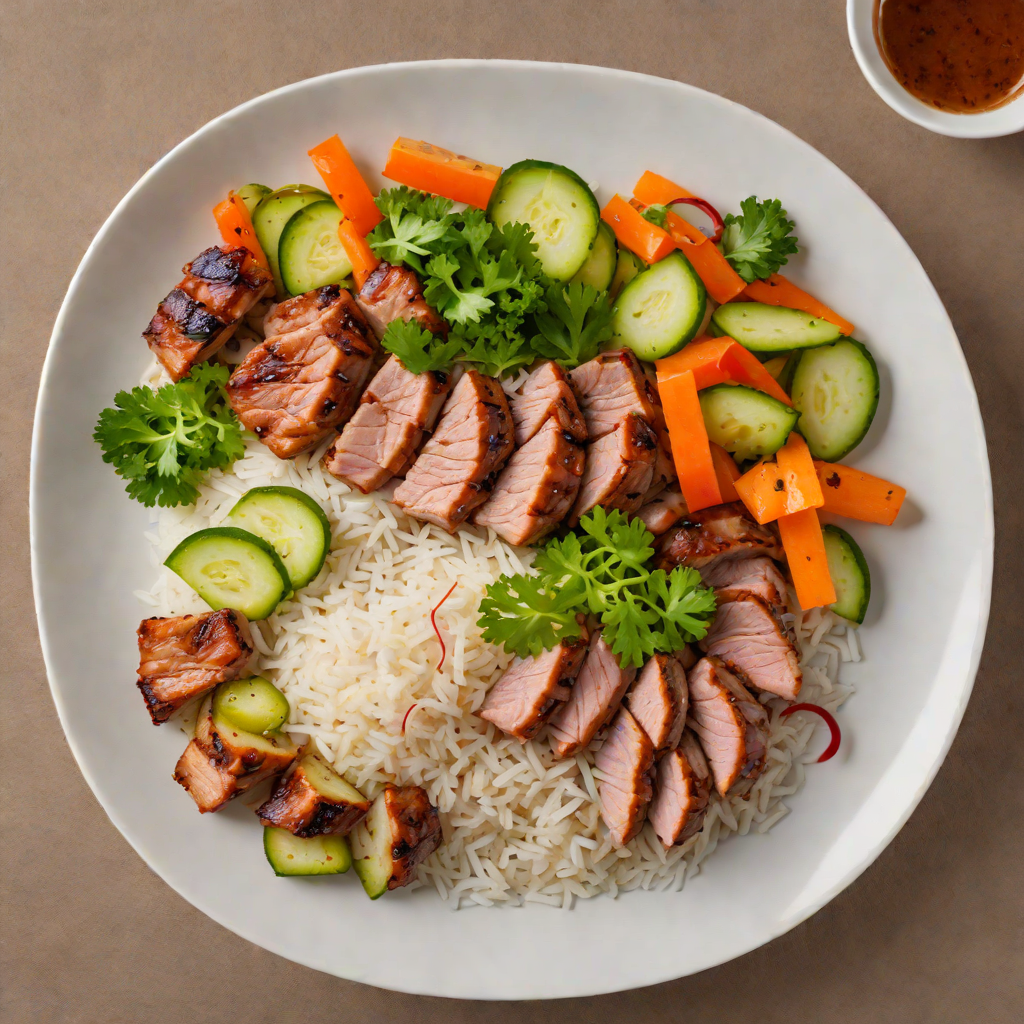 Half-Rice Bowl with Grilled Pork and Pickled Vegetables