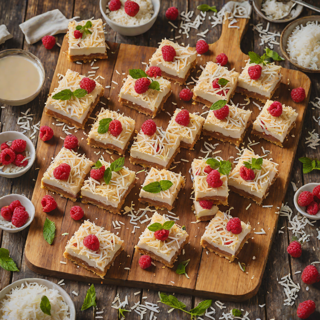 No-Bake Lamington Cheesecake Bars with Coconut and Raspberry