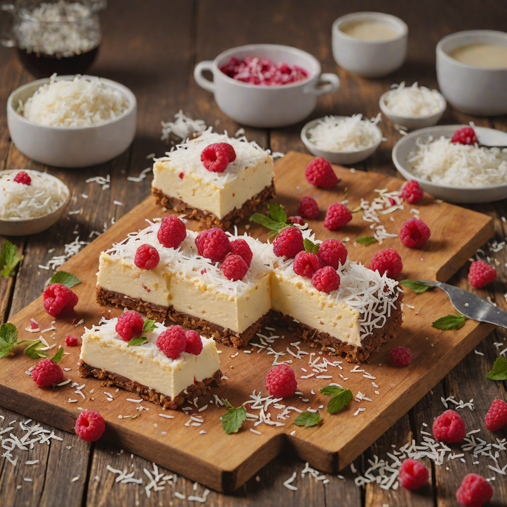 No-Bake Lamington Cheesecake Slice with Coconut and Raspberry