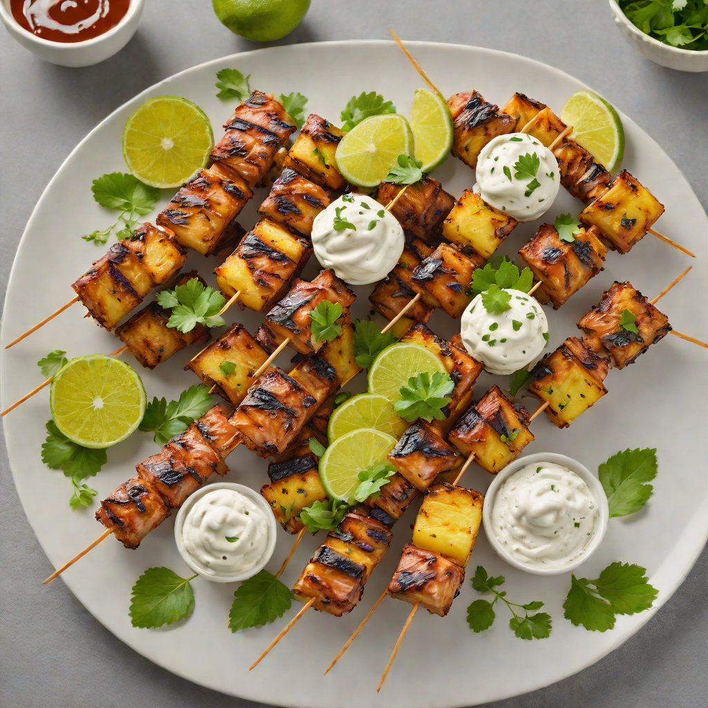 Grilled Pineapple and Jerk-Spiced Pork Skewers with Cilantro Lime Yogurt