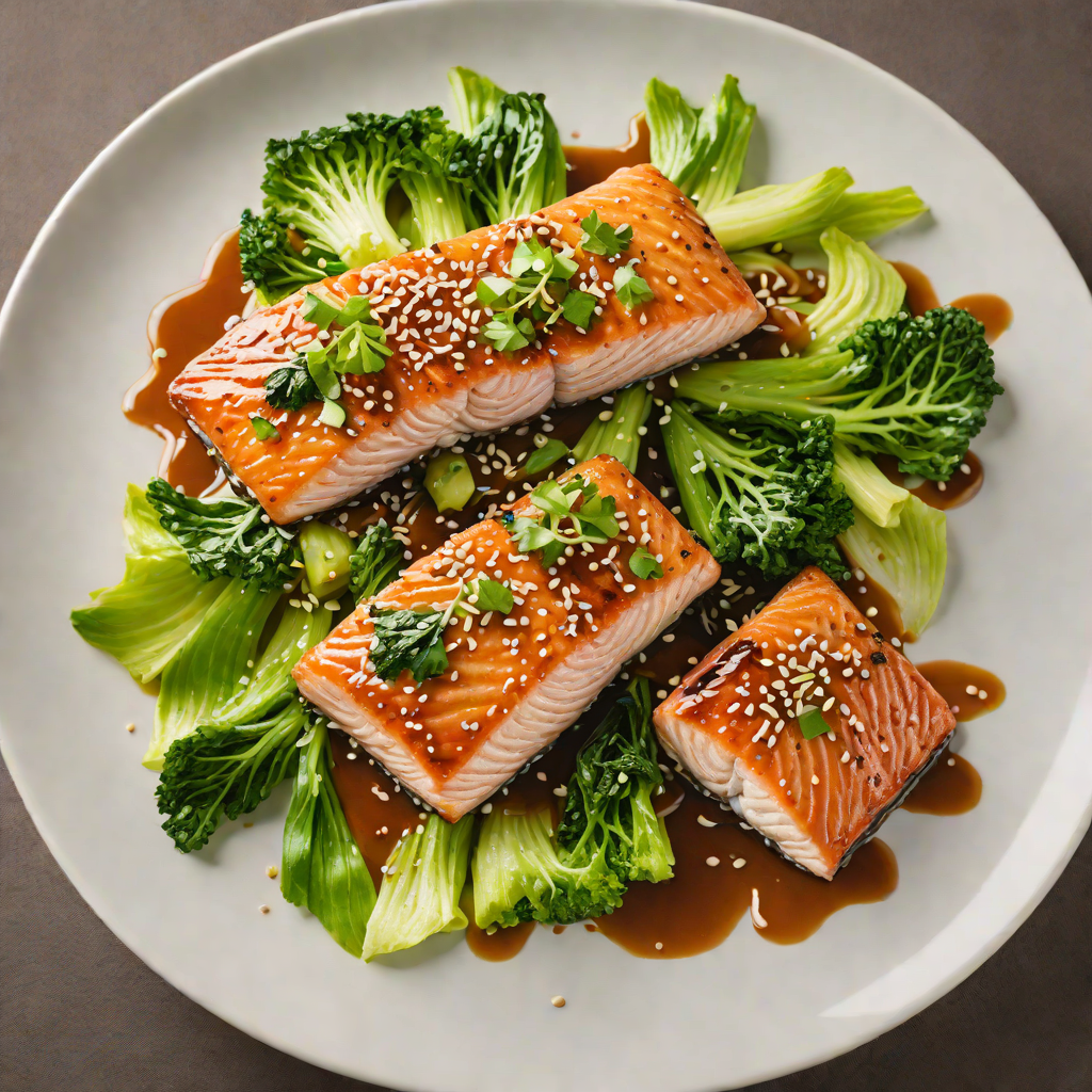 Half-Glazed Teriyaki Salmon with Sesame Bok Choy