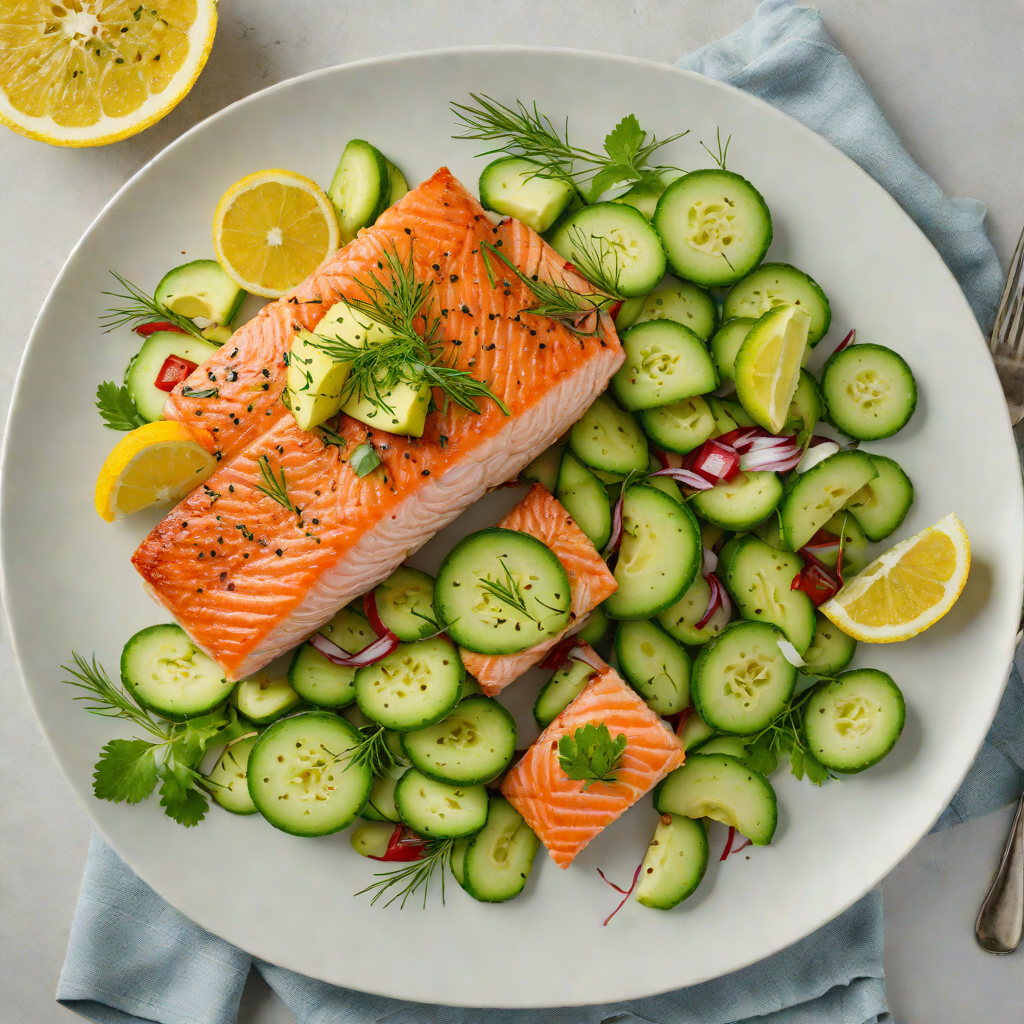 Grilled Lemon-Dill Salmon with Cucumber and Avocado Salad