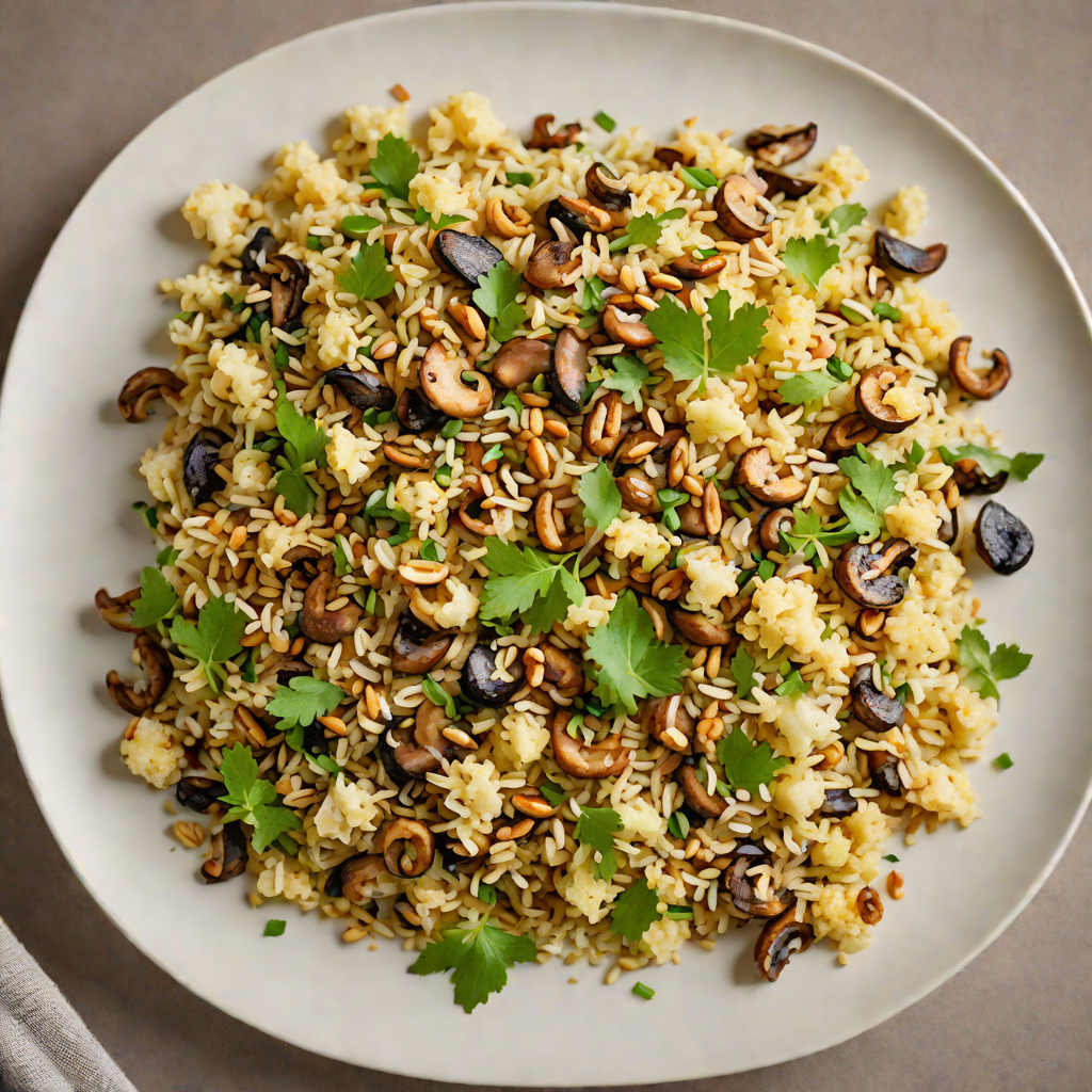 Sautéed Cauliflower Rice with Mushrooms and Toasted Pine Nuts