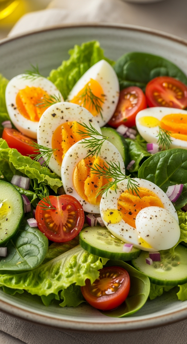 Half-Boiled Egg and Vegetable Salad