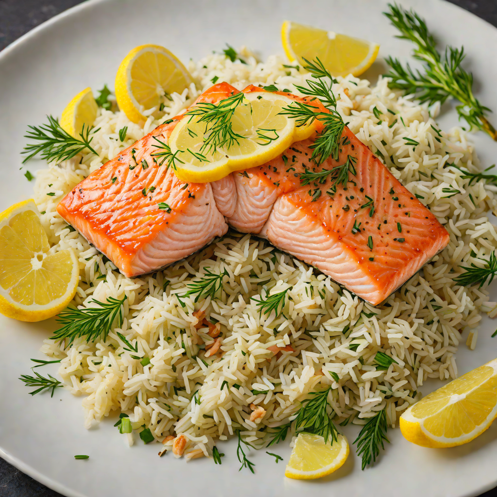 Pan-Seared Salmon with Lemon-Dill Sauce and Herb Rice