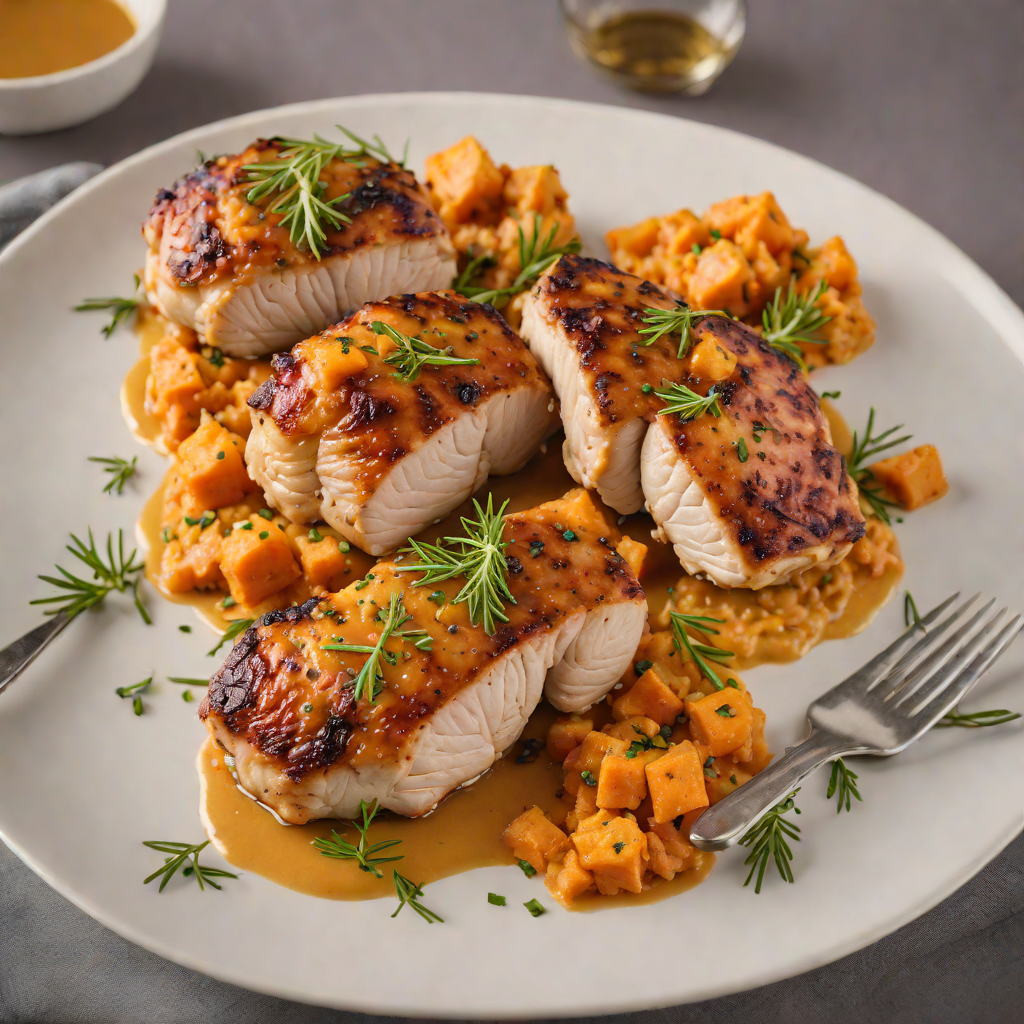Pan-Seared Chicken Thighs with Garlic-Rosemary Sweet Potato Mash