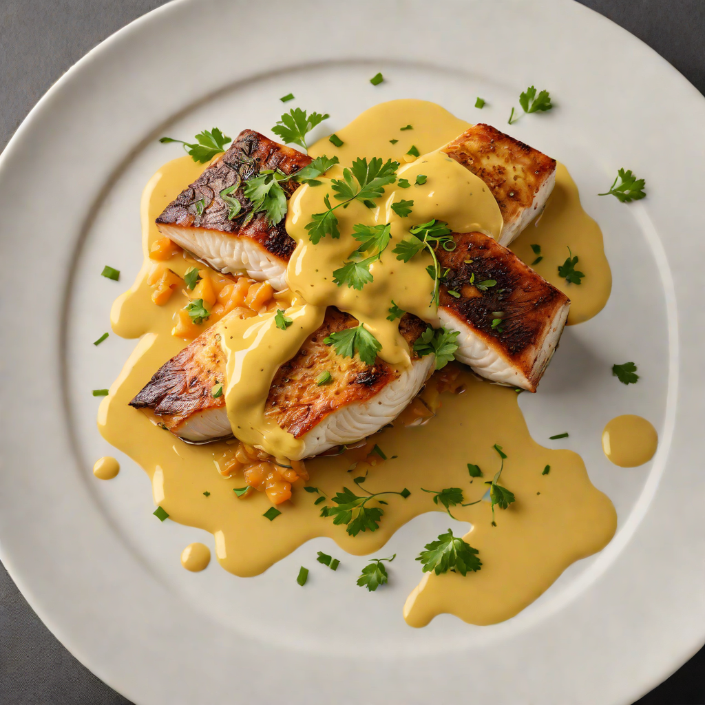 Pan-Seared Spanish Sea Bass with Saffron Garlic Sauce