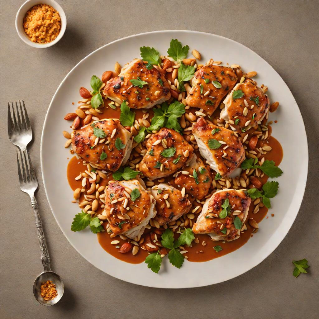 Pan-Roasted Chicken Thighs with Romesco Sauce and Toasted Almonds