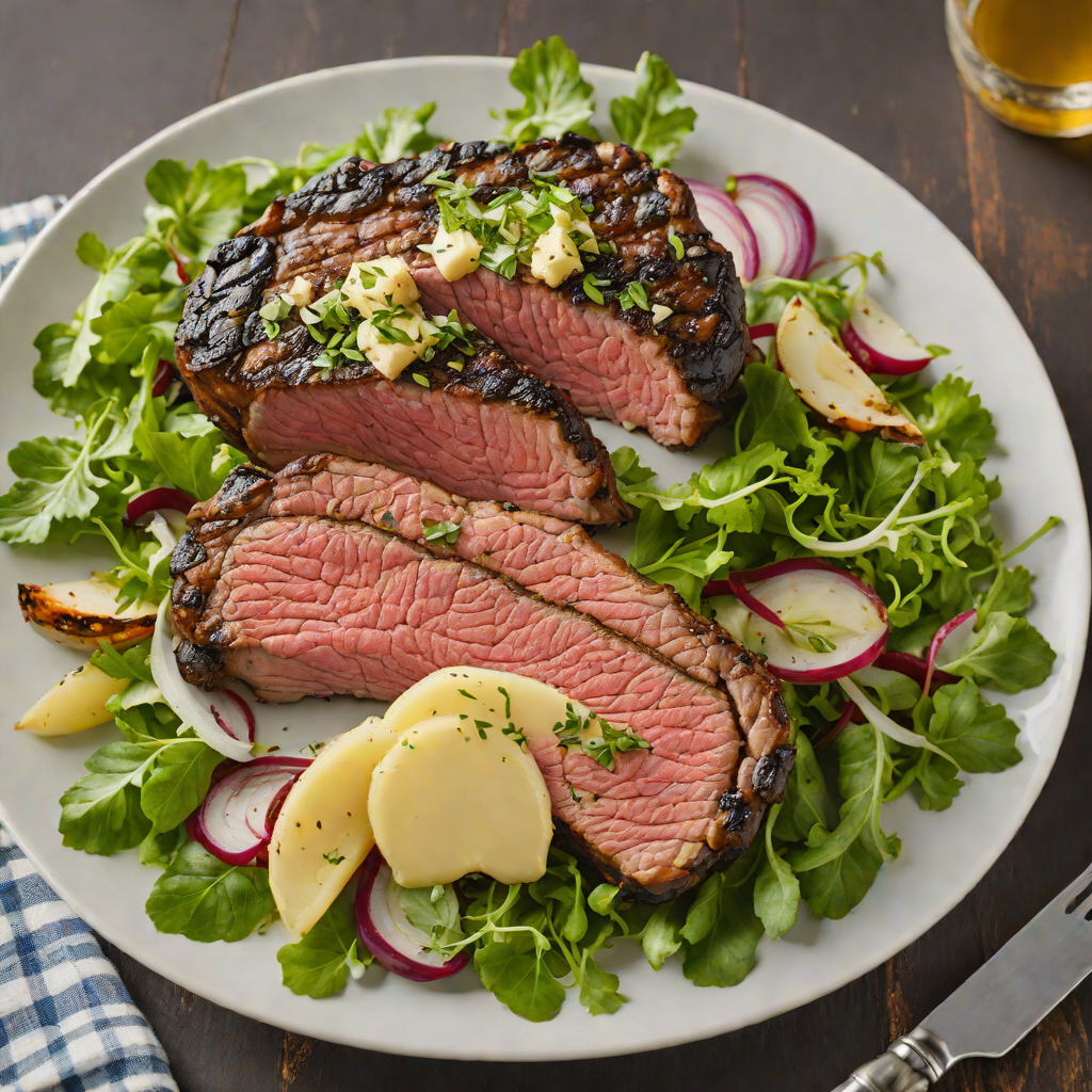 Grilled Cast Iron Ribeye with Garlic Butter and Herb Salad