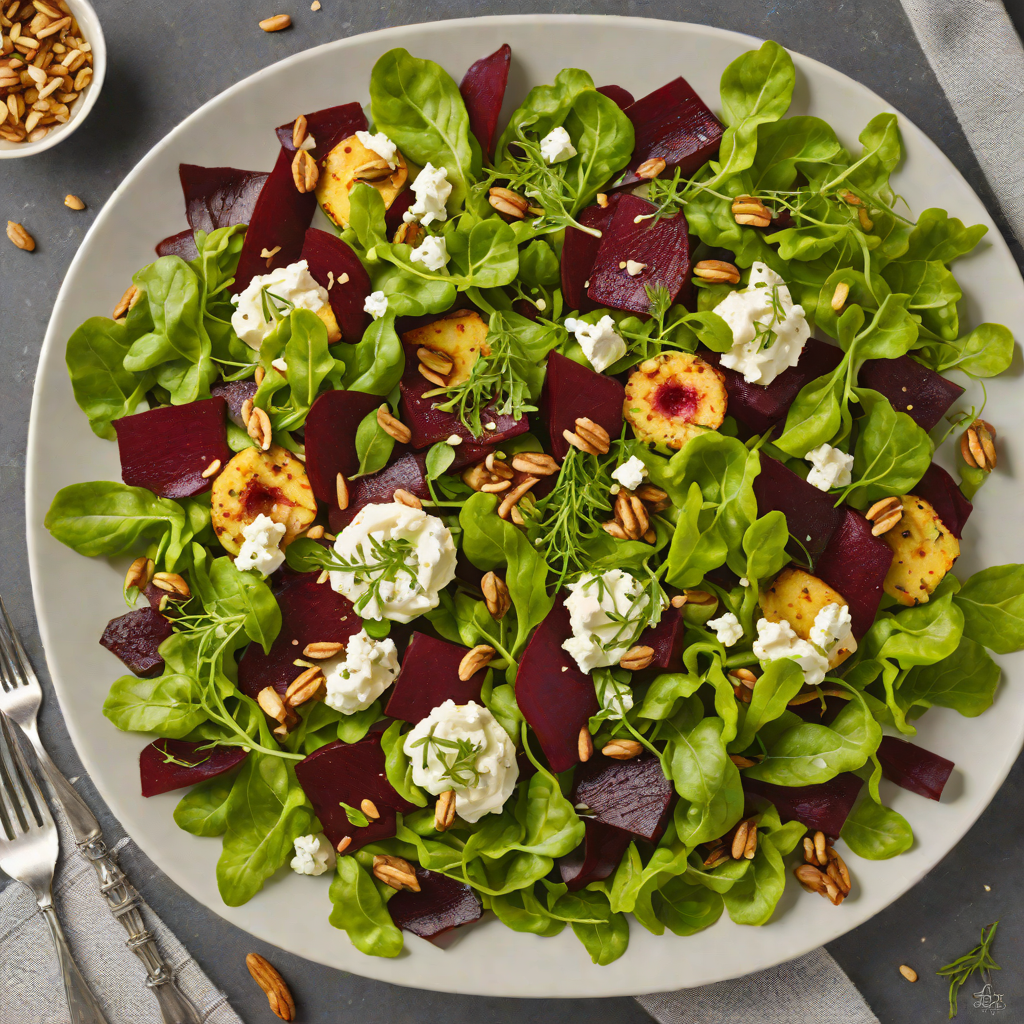 Half-Half Roasted Beet and Goat Cheese Salad with Walnut Vinaigrette