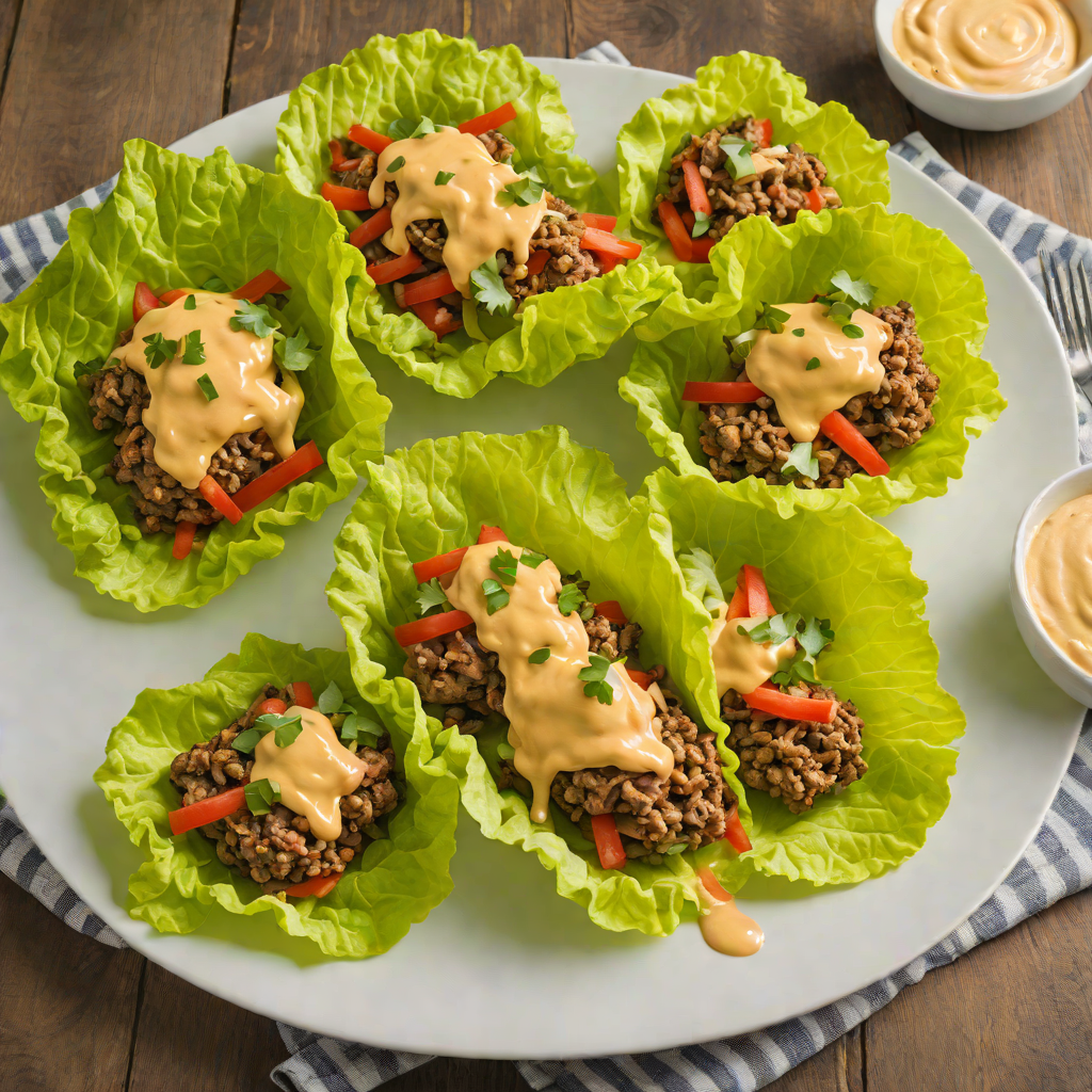 Cheeseburger Lettuce Wraps with Spicy Mayo