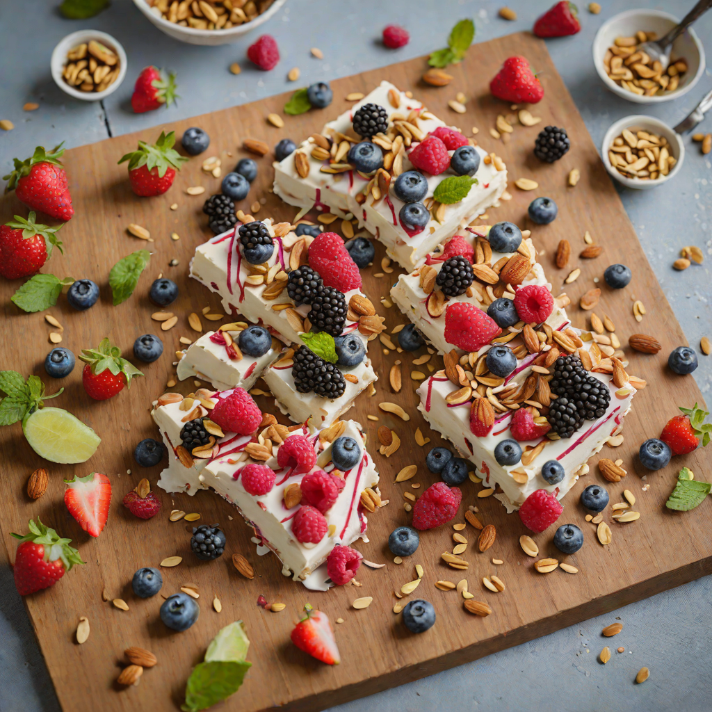 No-Bake Frozen Yogurt Bark with Berries and Toasted Almonds