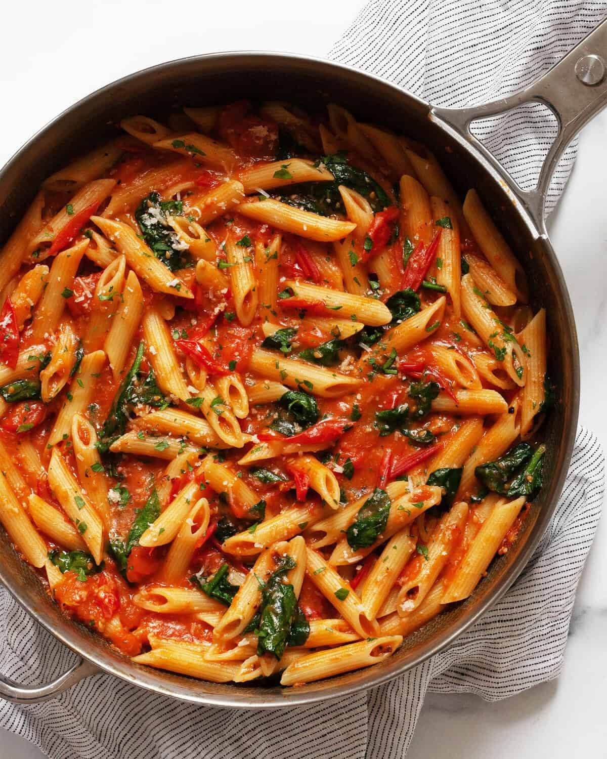Stovetop Vegemite Pasta with Cherry Tomatoes and Spinach