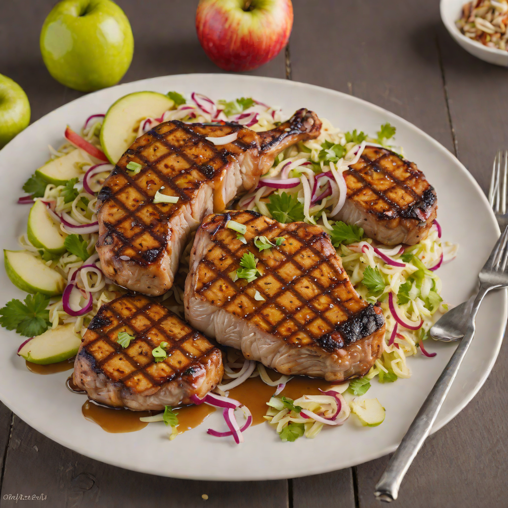 Whiskey-Glazed Grilled Pork Chops with Apple Slaw