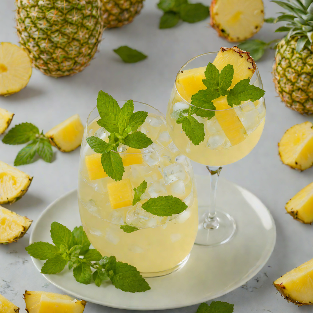 Tropical Summer Vodka Fizz with Pineapple and Mint