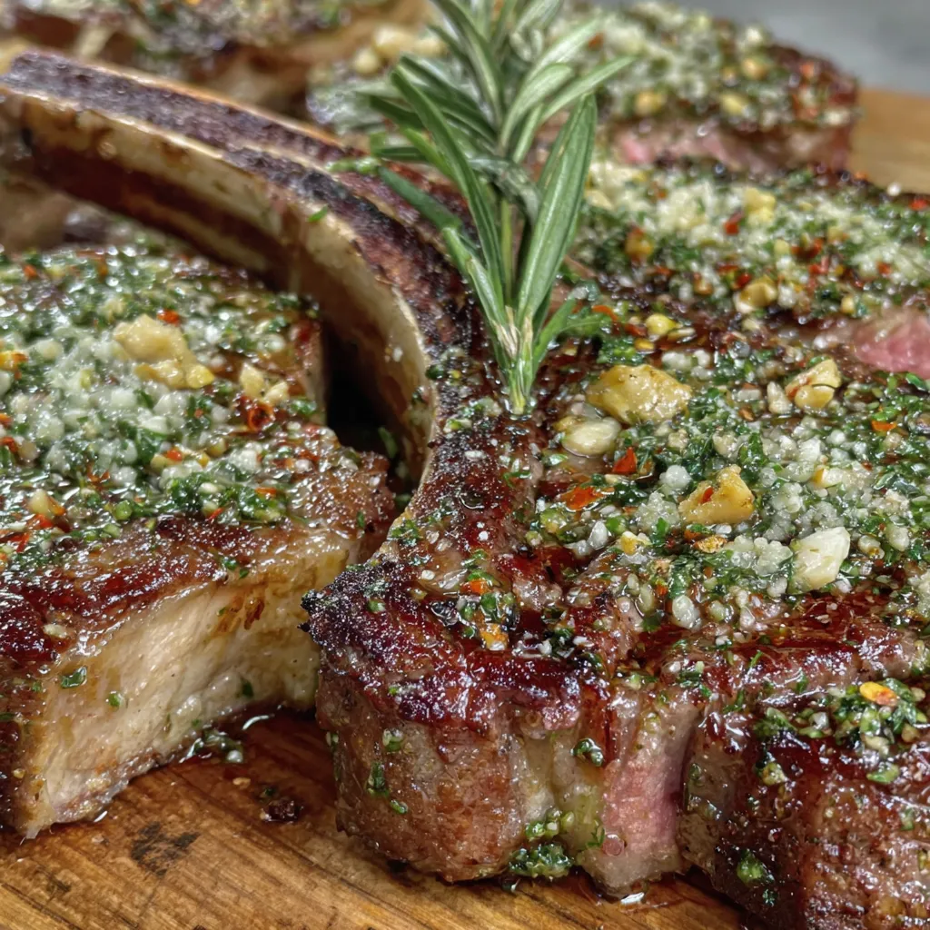 Reverse-Seared Tomahawk Steak with Garlic Herb Butter