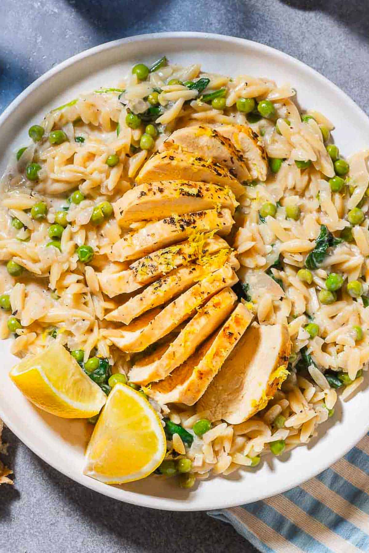 Pan-Seared Chicken with Roasted Asparagus and Lemon Orzo