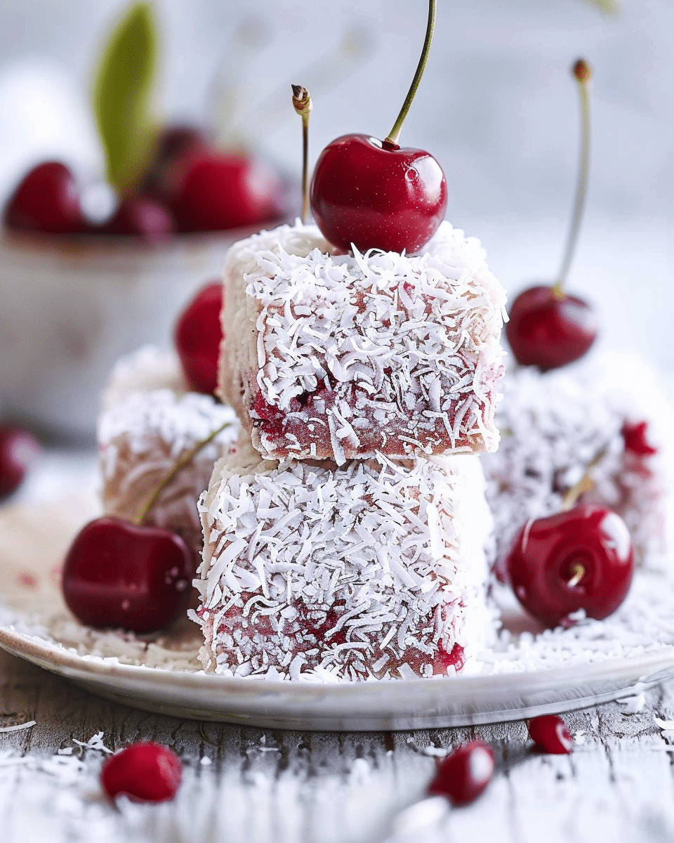 Lamington-Style Coconut and Cherry Sponge Bites