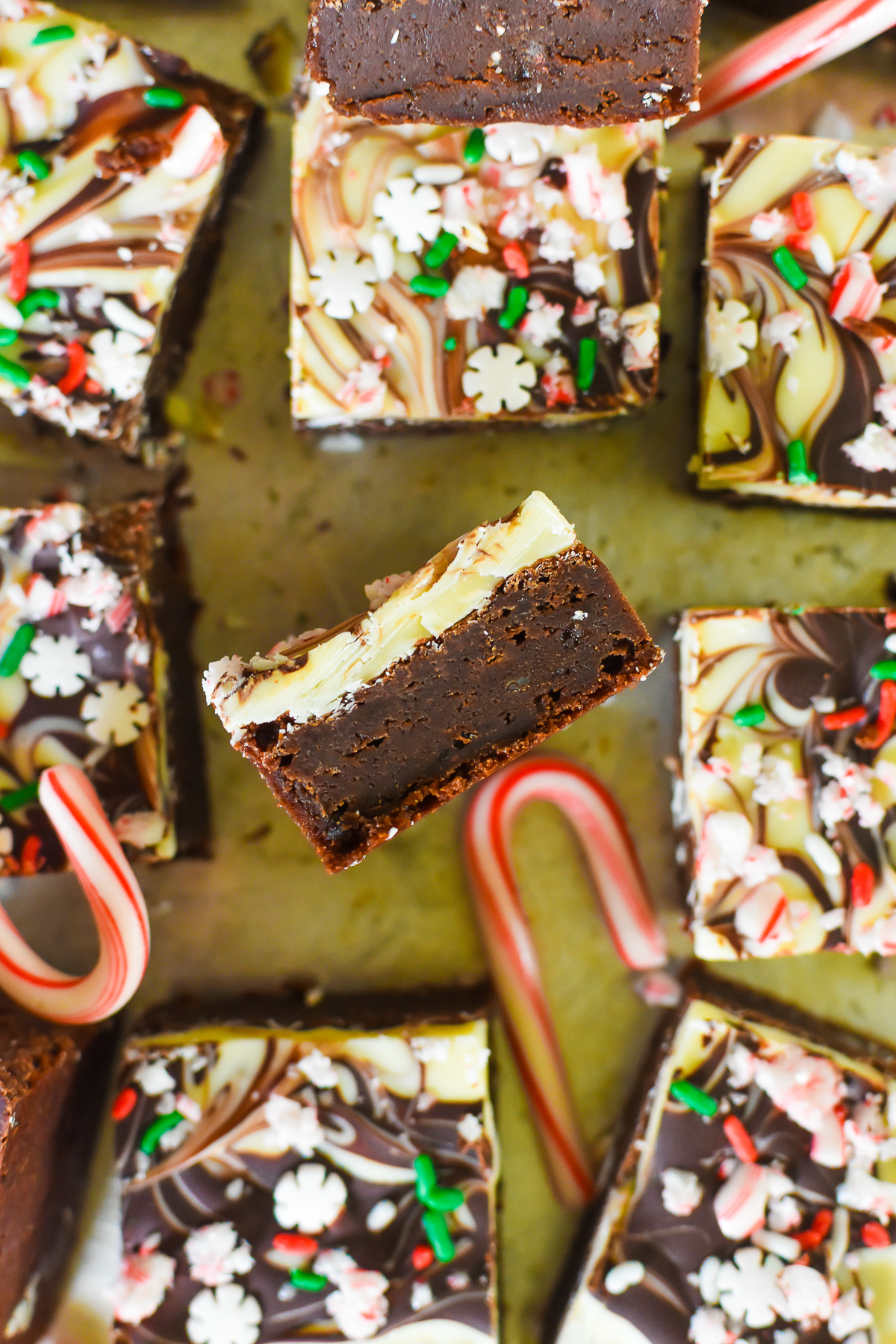 Quick Peppermint Bark Brownies with Dark Chocolate Ganache