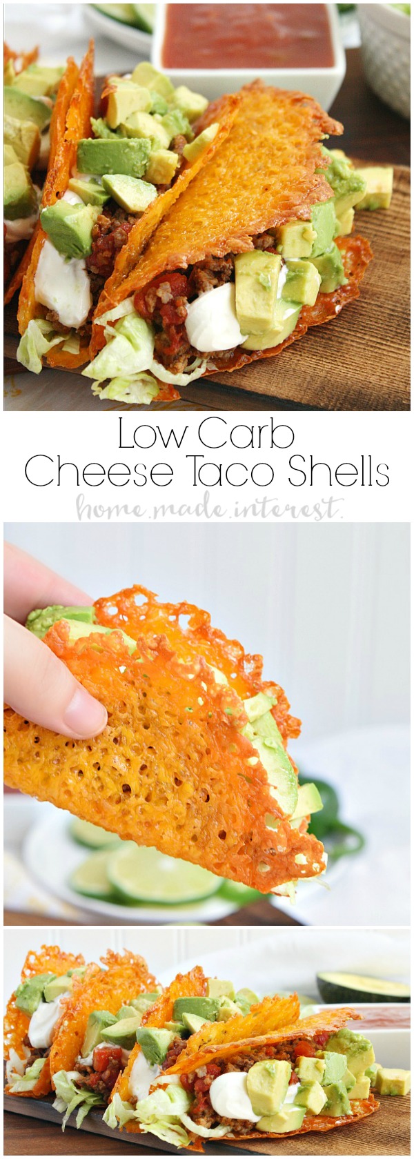 Low-Carb Cheese Taco Shells with Avocado and Sour Cream