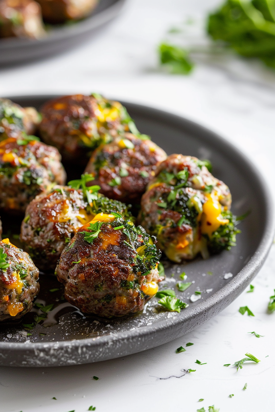 Cheddar-Stuffed Keto Meatballs with Italian Herbs