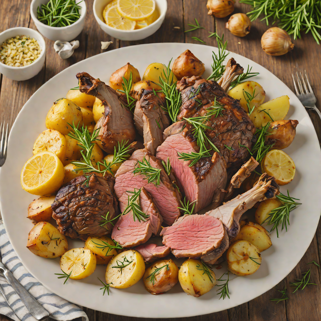 Lemon-Rosemary Roast Lamb with Garlic and Potatoes