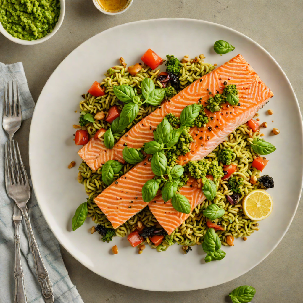 Pan-Seared Salmon with Bitcoin Basil Pesto
