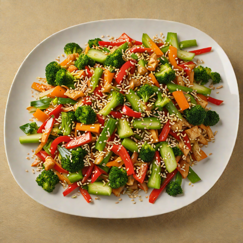 Vegetable Stir-Fry with Ginger-Garlic Sauce and Toasted Sesame Seeds