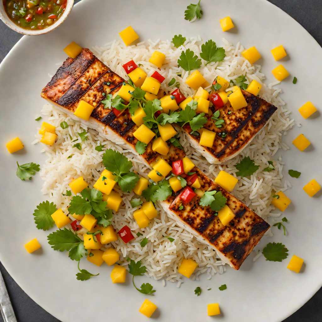 Charred Mahi-Mahi with Mango Salsa and Coconut Rice