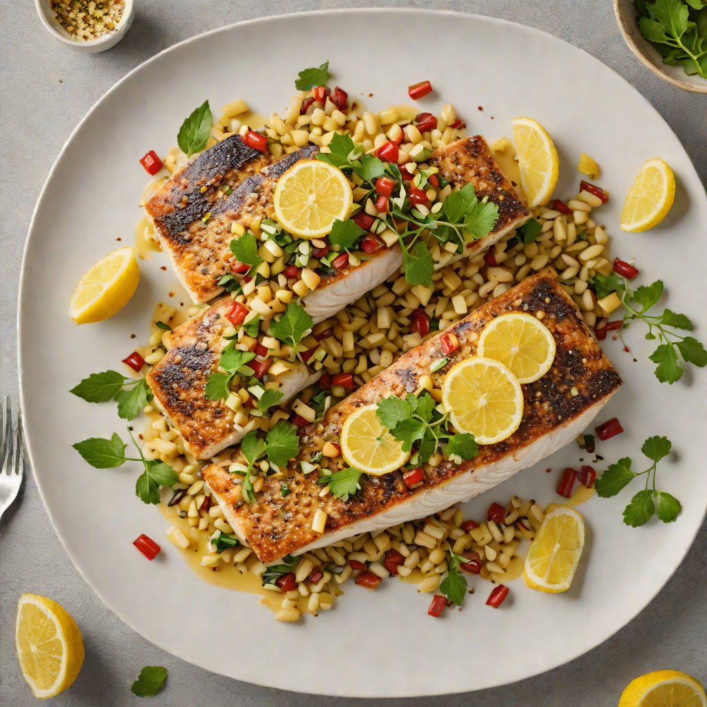 Barramundi Fillets Pan-Seared with Lemon Myrtle and Macadamia Salsa