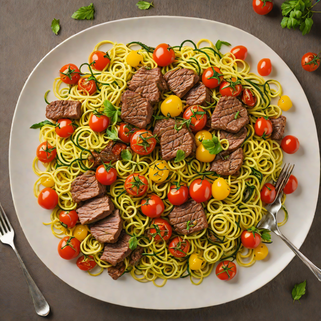 Sautéed Beef and Zucchini Noodles with Roasted Cherry Tomatoes