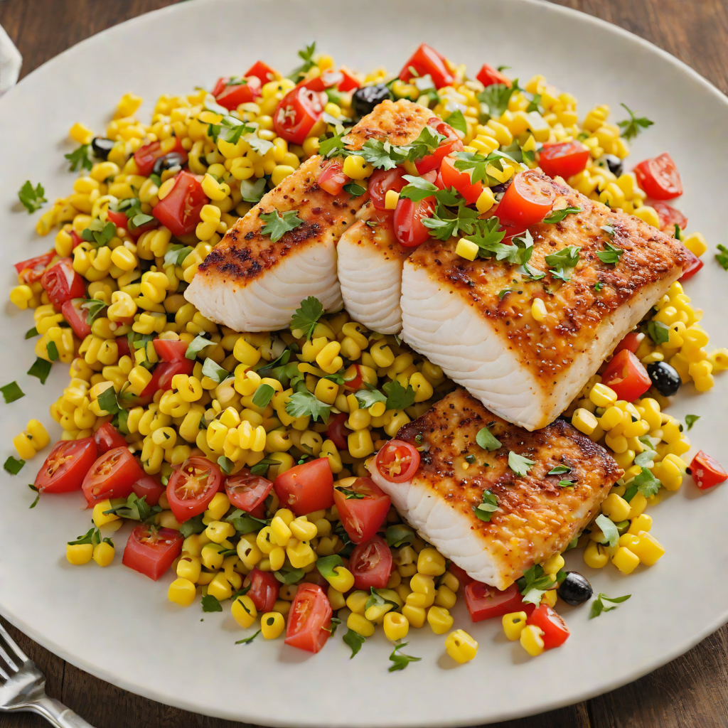 Pan-Fried Cod with Cajun-Spiced Corn and Tomato Succotash