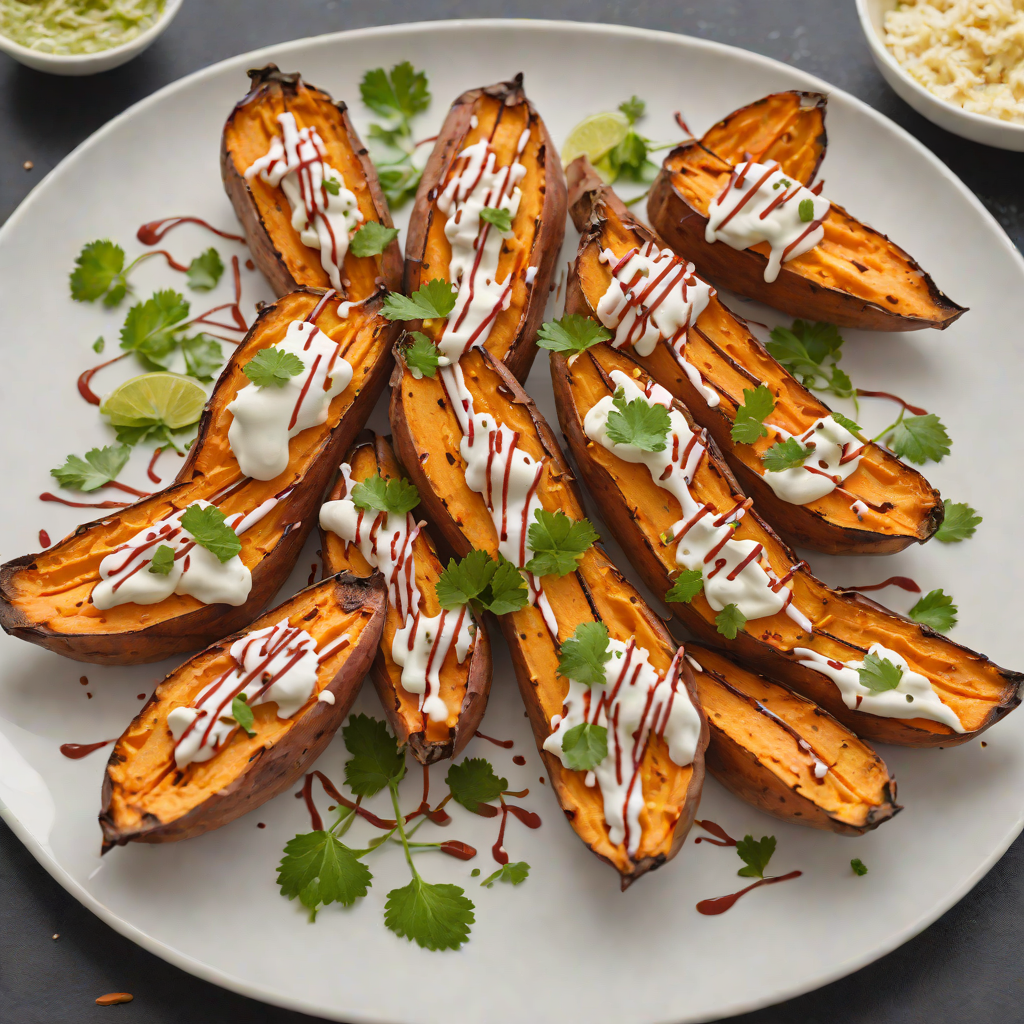 Spiced Tiki Roasted Sweet Potatoes with Coconut Drizzle