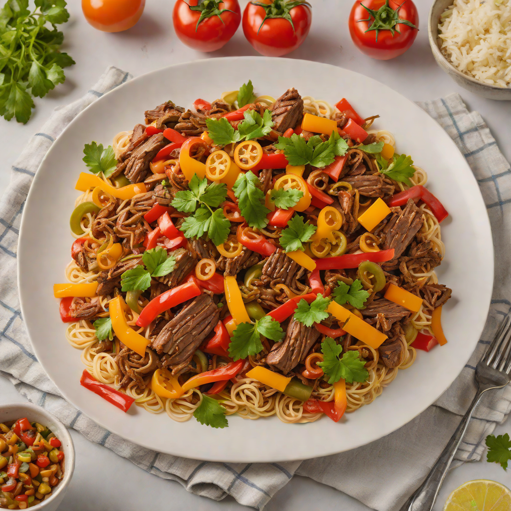 Slow-Cooked Beef Ropa Vieja with Peppers and Tomato