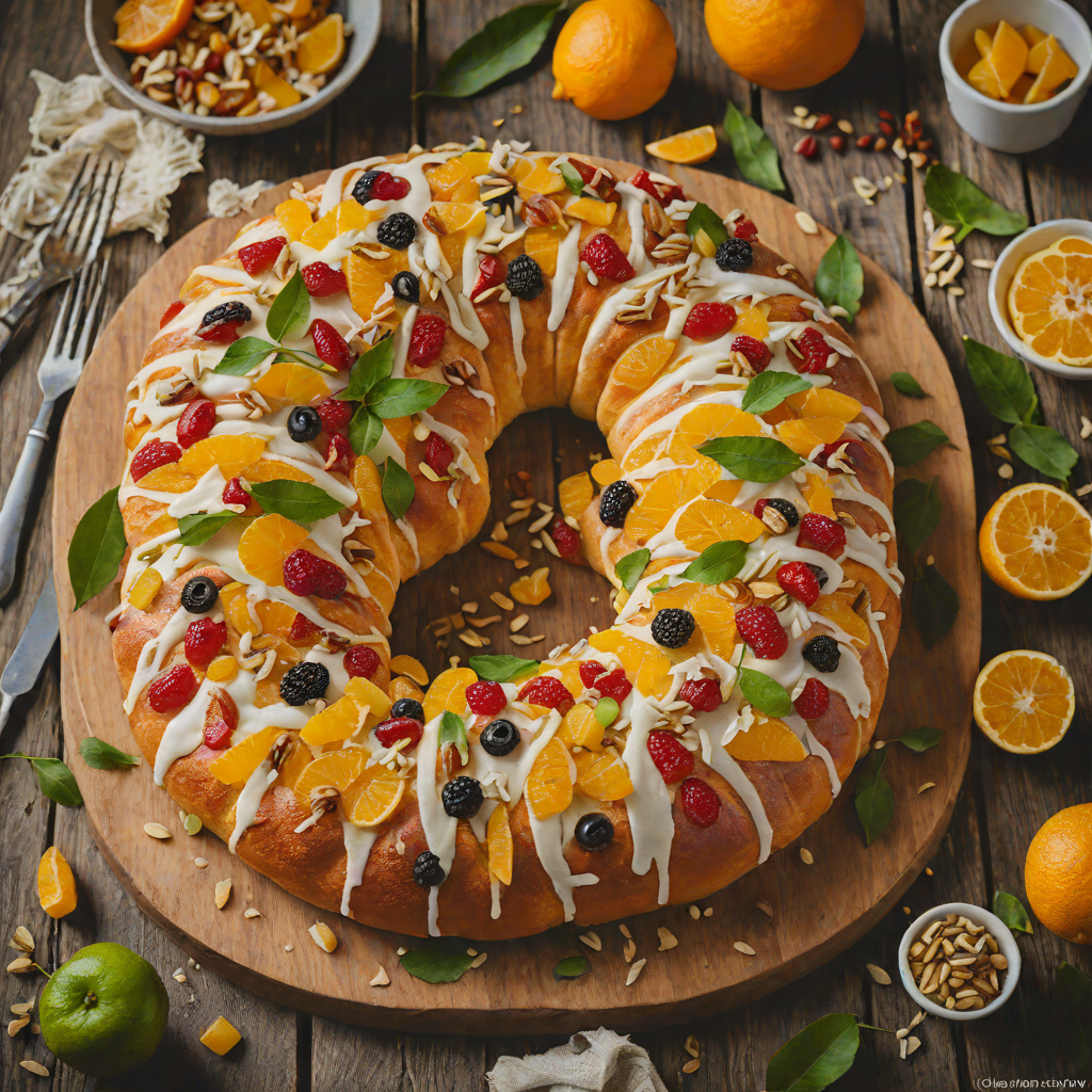 Sweet Rosca de Reyes Bread with Orange Blossom and Candied Fruit
