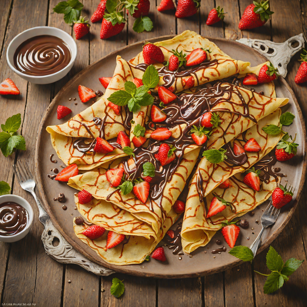 Classic French Crêpes with Nutella and Fresh Strawberries