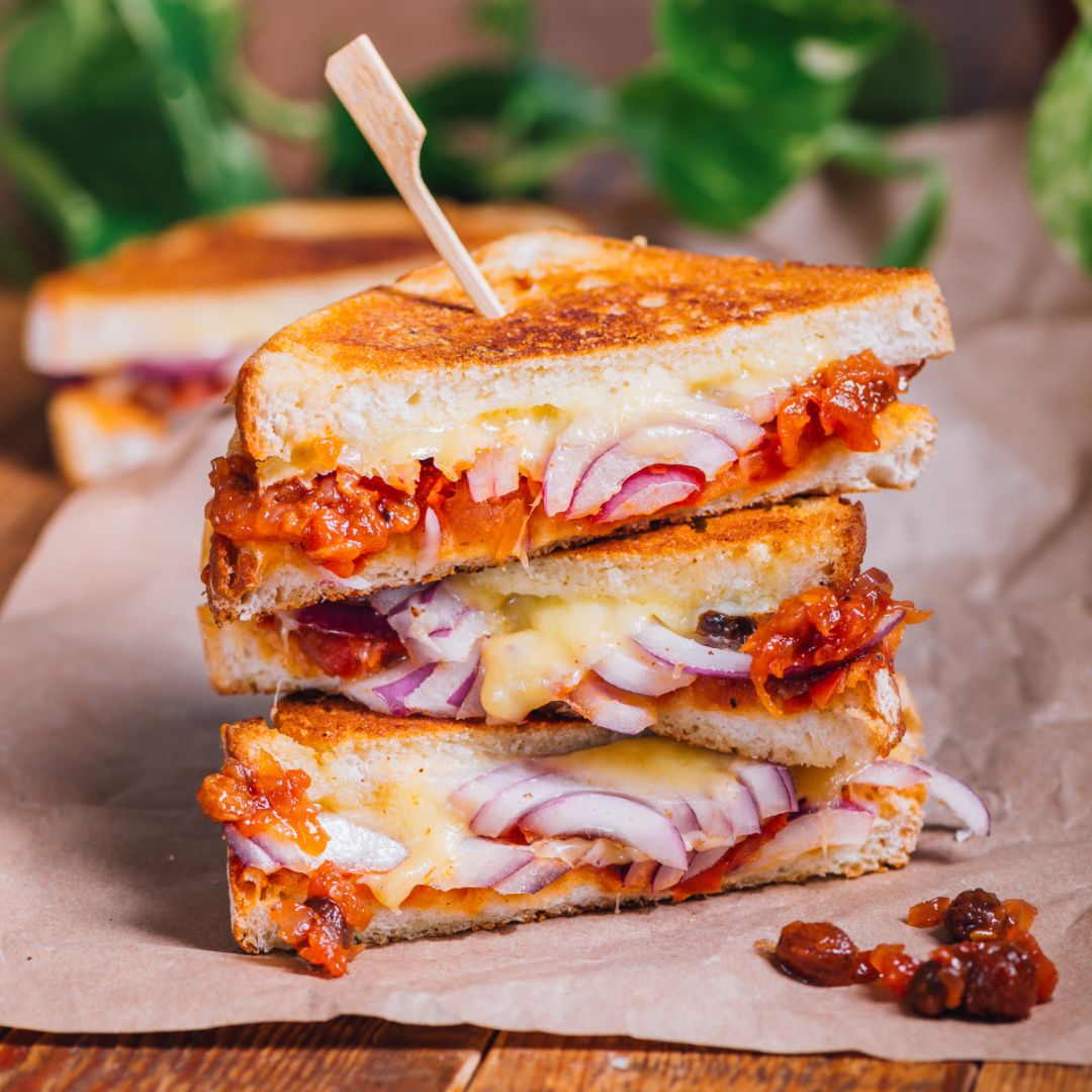 Toasted Vegemite and Cheddar Sandwich with Tomato Relish