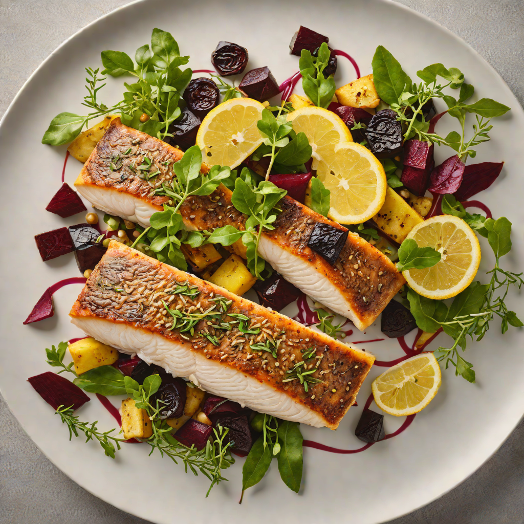 Pan-Seared Barramundi with Lemon Myrtle and Roasted Beetroot Salad