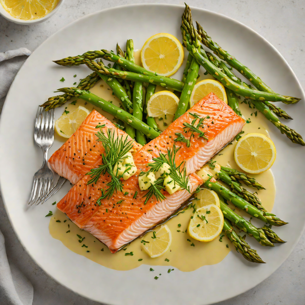 Pan-Seared Salmon with Lemon Dill Butter and Asparagus