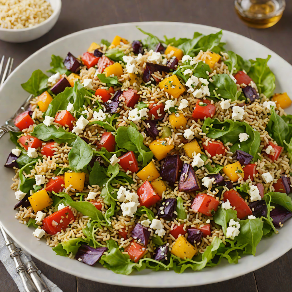 Half-Rice and Quinoa Salad with Roasted Vegetables and Feta